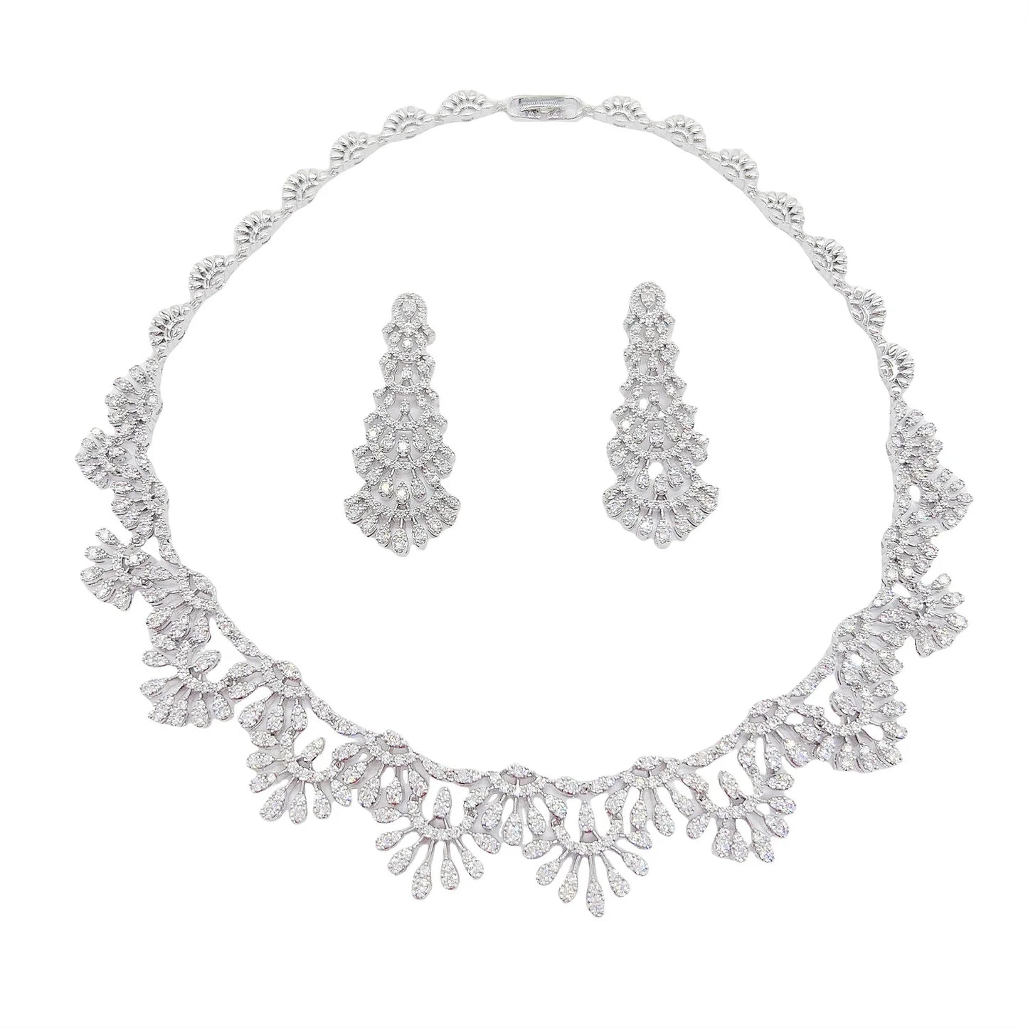 Romantic 2PCS Leaf Design Statement Jewelry Set For Women Wedding Party Full Zircon Dubai Bridal jewelry Set