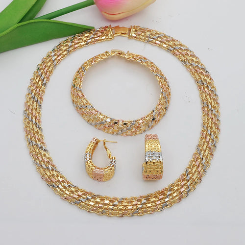 Simple Elegant Gold Color Women Jewelry Sets Necklace Earrings Bracelet Set Fashion Set Dubai Wedding Banquet Party Gifts