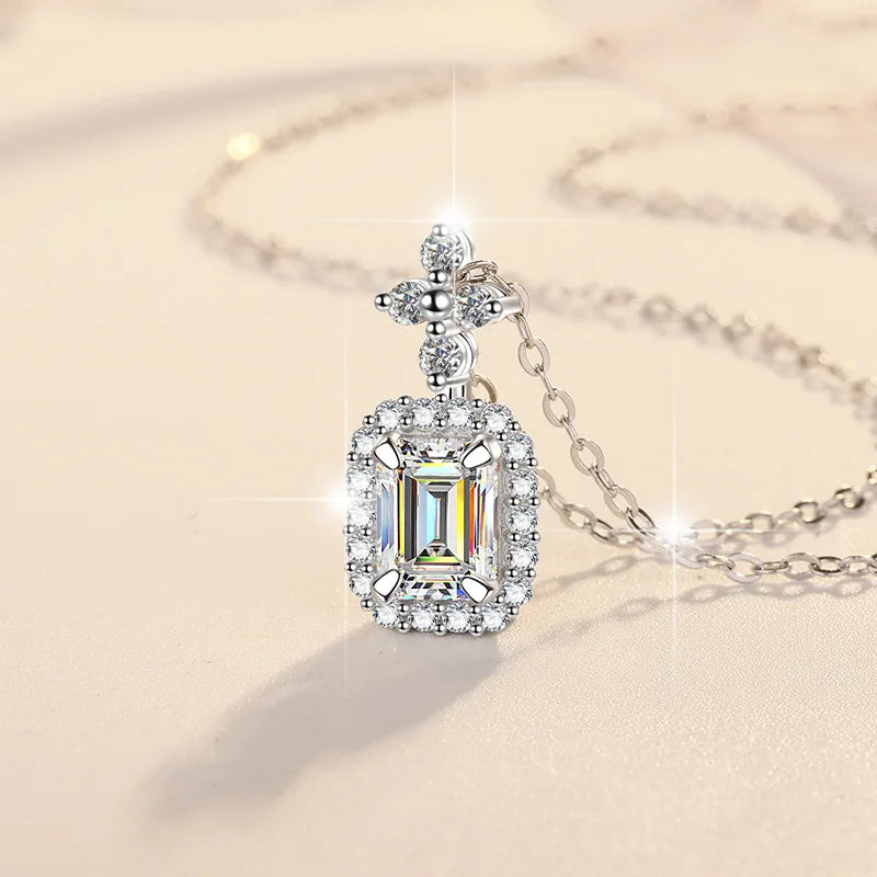 FIRERING 100% Genuine 1ct Green Moissanite Necklace 5x7MM with Certificate Laboratory Diamond Women Jewelry S925 Silver