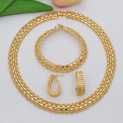 Simple Elegant Gold Color Women Jewelry Sets Necklace Earrings Bracelet Set Fashion Set Dubai Wedding Banquet Party Gifts