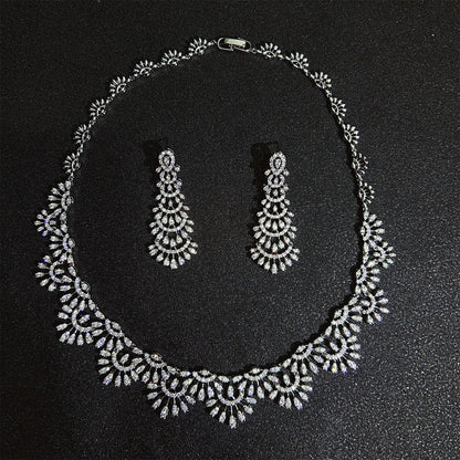 Romantic 2PCS Leaf Design Statement Jewelry Set For Women Wedding Party Full Zircon Dubai Bridal jewelry Set