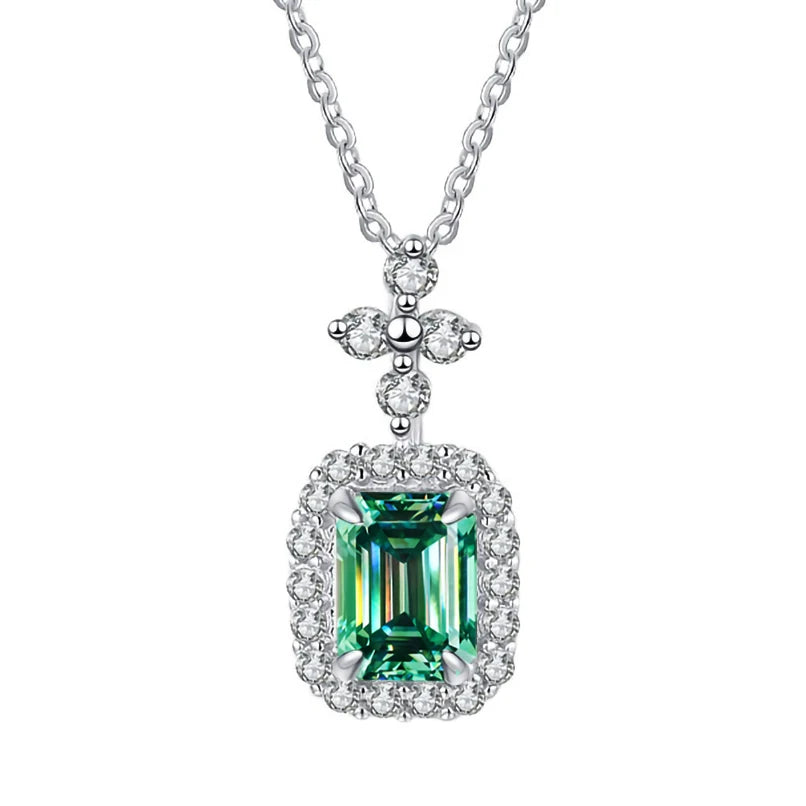 FIRERING 100% Genuine 1ct Green Moissanite Necklace 5x7MM with Certificate Laboratory Diamond Women Jewelry S925 Silver