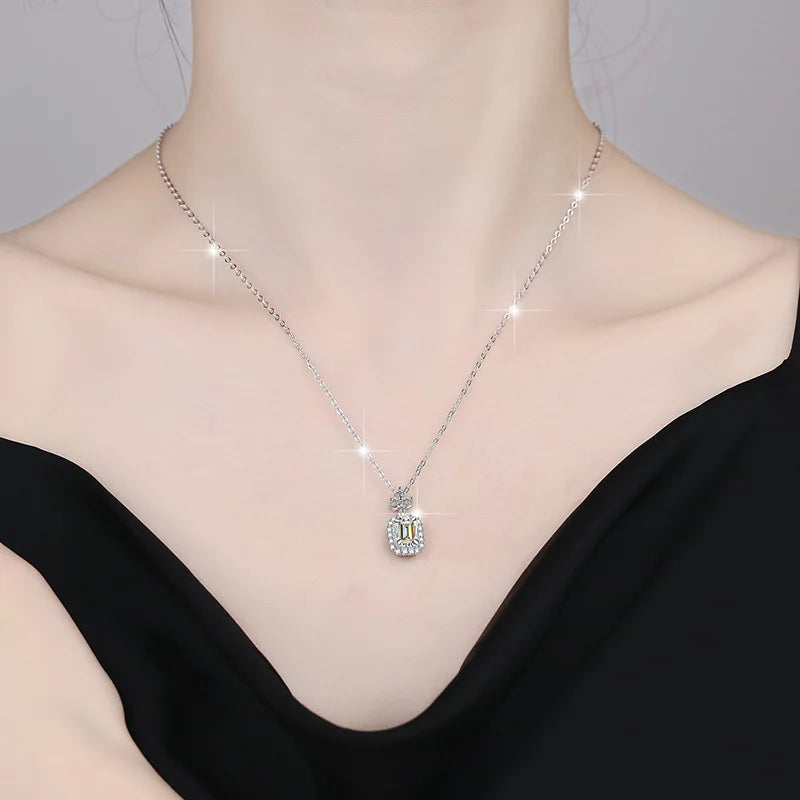 FIRERING 100% Genuine 1ct Green Moissanite Necklace 5x7MM with Certificate Laboratory Diamond Women Jewelry S925 Silver